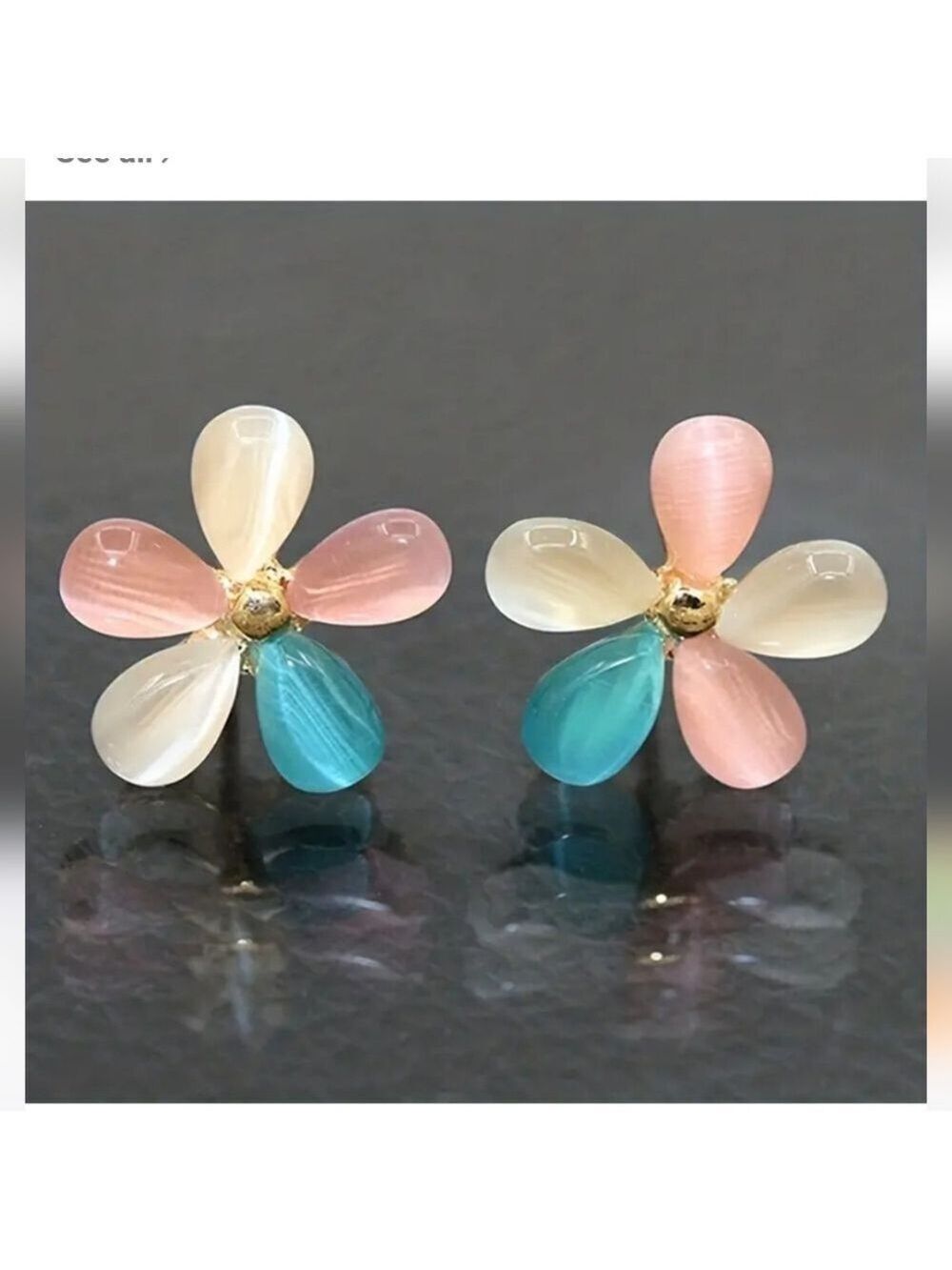 Delicate Flower Pastels Stud Earring 14K Gold Plate EG